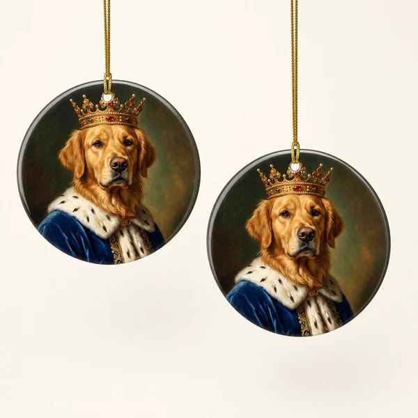 Ceramic Ornament (2-Side), example shown. We print your portrait on it.