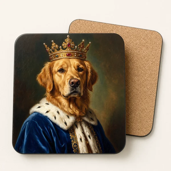 Cork-Back Coaster, example shown. We print your portrait on it.