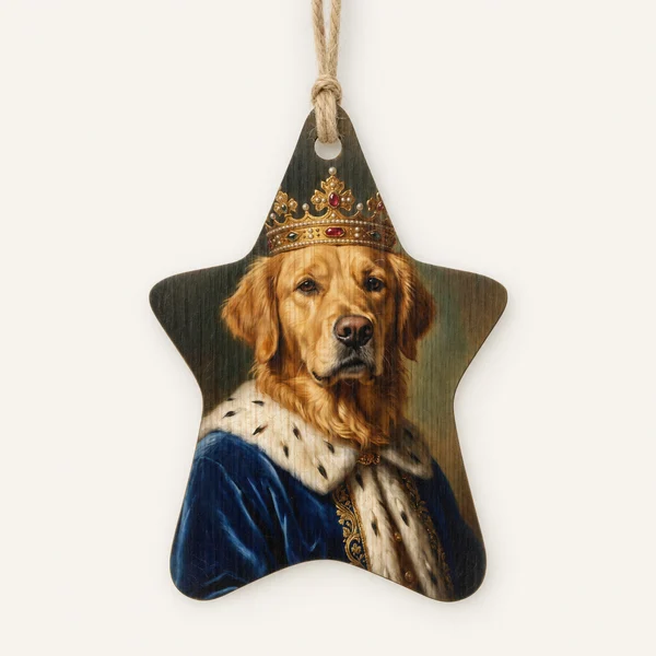 Wooden Ornament, example shown. We print your portrait on it.