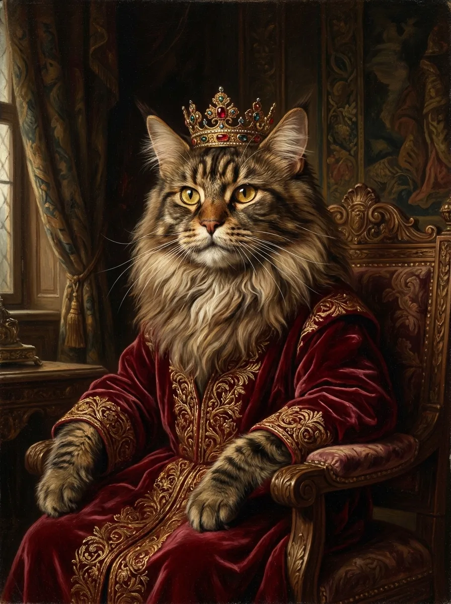 Custom Maine Coon Cat royal portrait