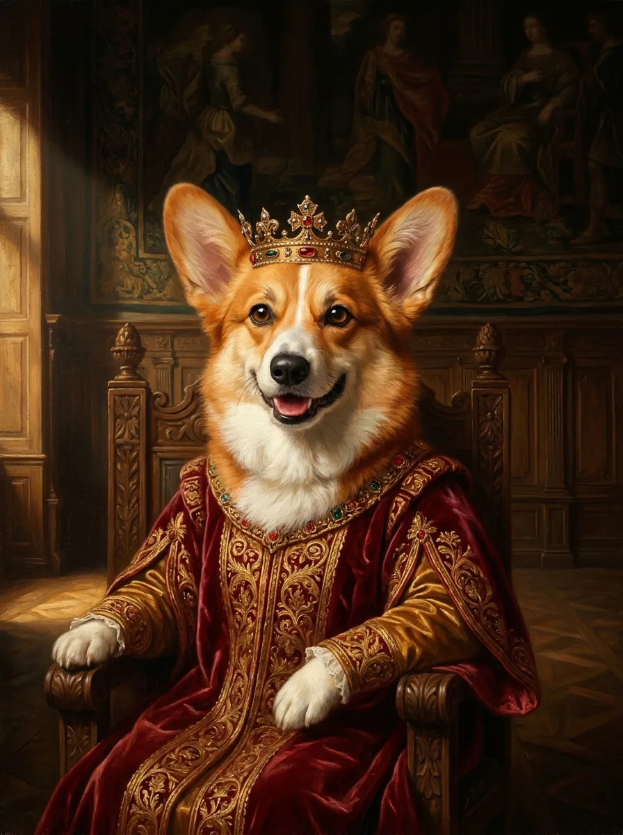 Custom Pembroke Welsh Corgi royal portrait