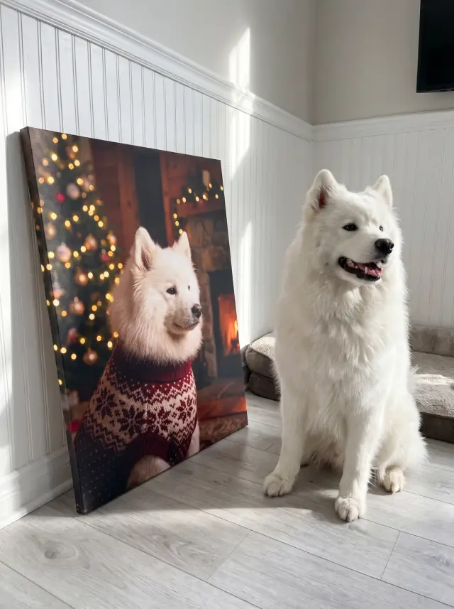 The Christmas Card printed as a gallery-wrapped canvas, hung in a room