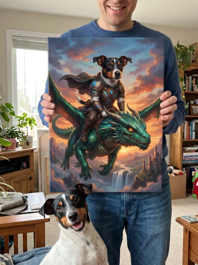 The Dragon Rider printed as a gallery-wrapped canvas, hung in a room