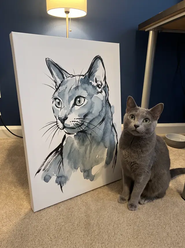 Ink and Wash printed as a gallery-wrapped canvas, hung in a room