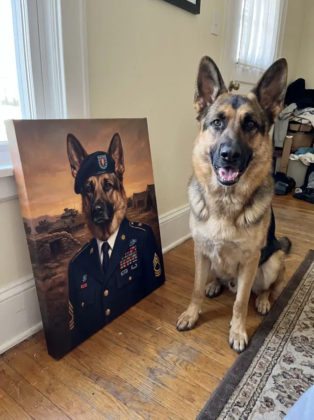 The Army Veteran printed as a gallery-wrapped canvas, hung in a room