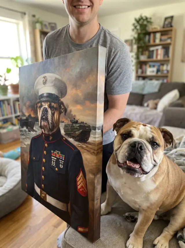 The Marine Veteran printed as a gallery-wrapped canvas, hung in a room