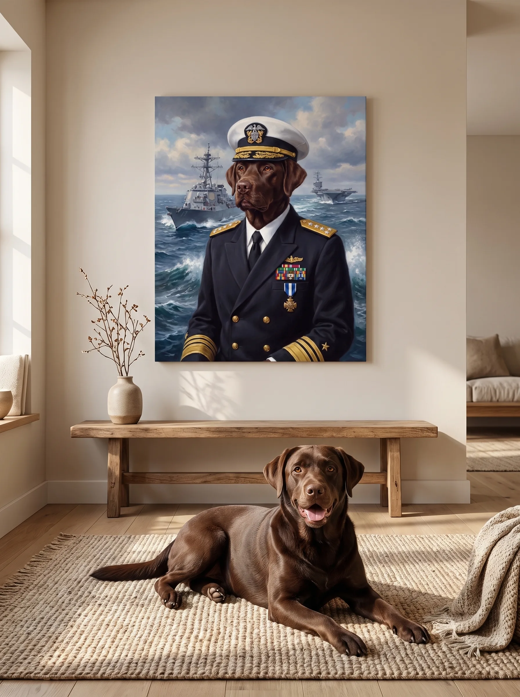 The Navy Veteran printed as a gallery-wrapped canvas and hung on a wall