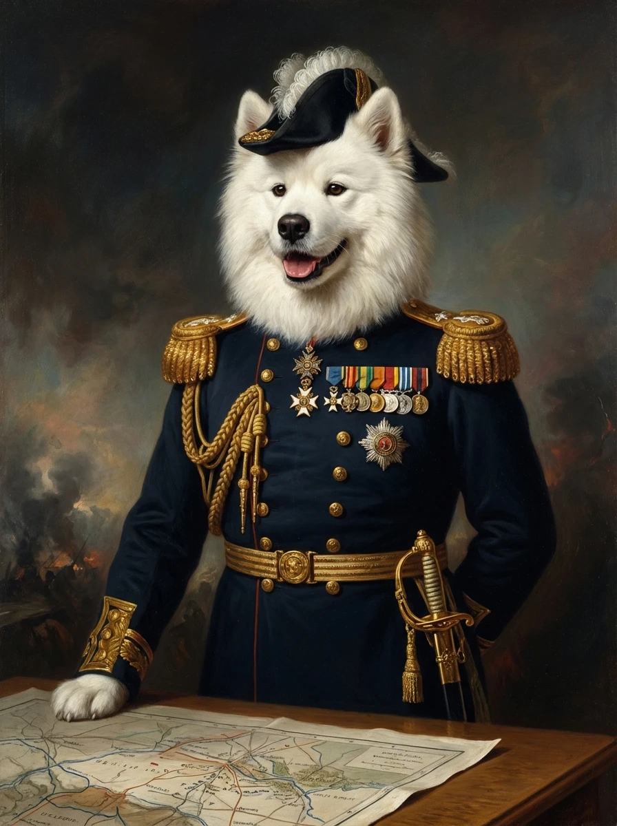 Pet transformed into a decorated military general portrait