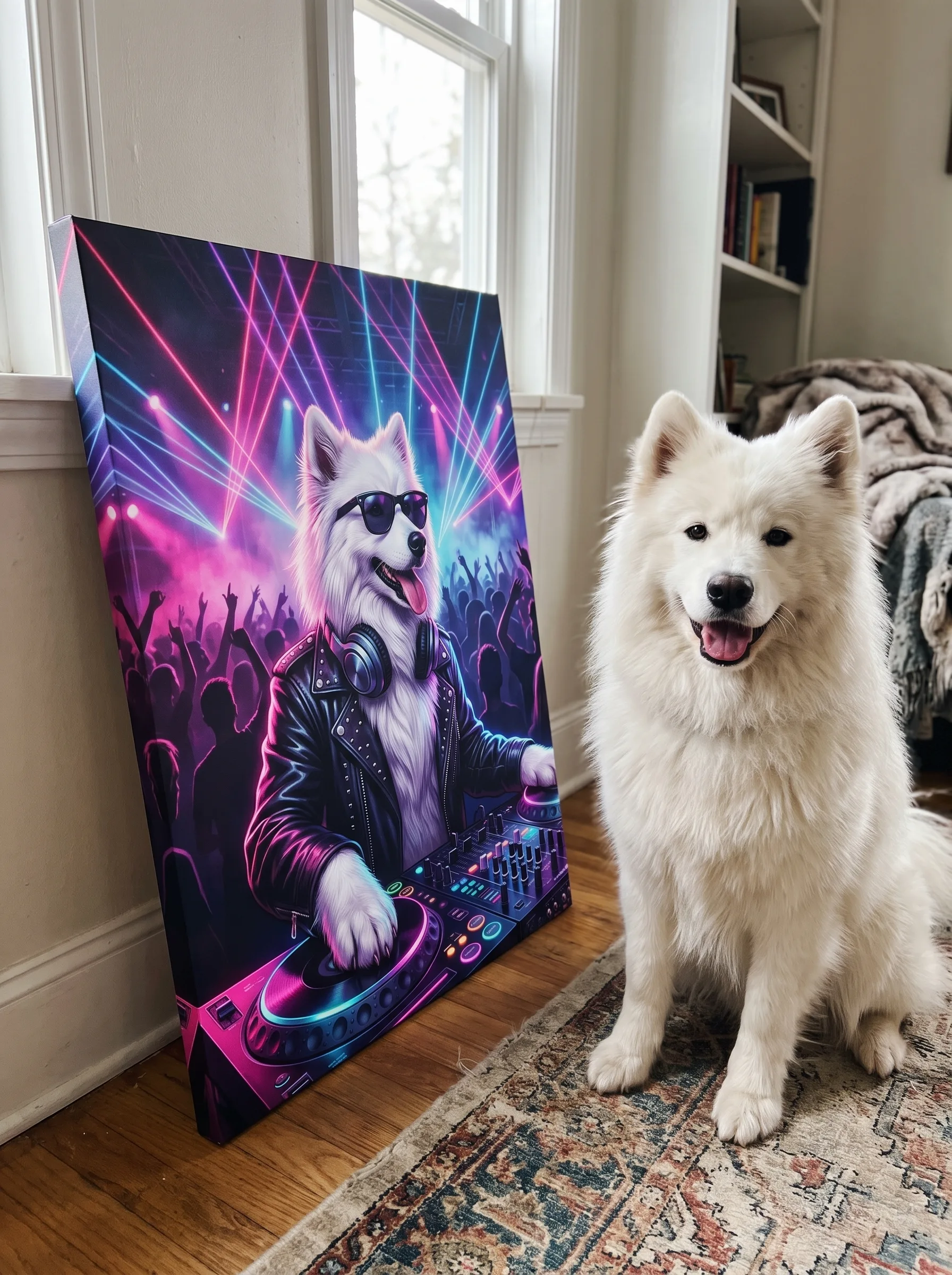 The DJ printed as a gallery-wrapped canvas and hung on a wall