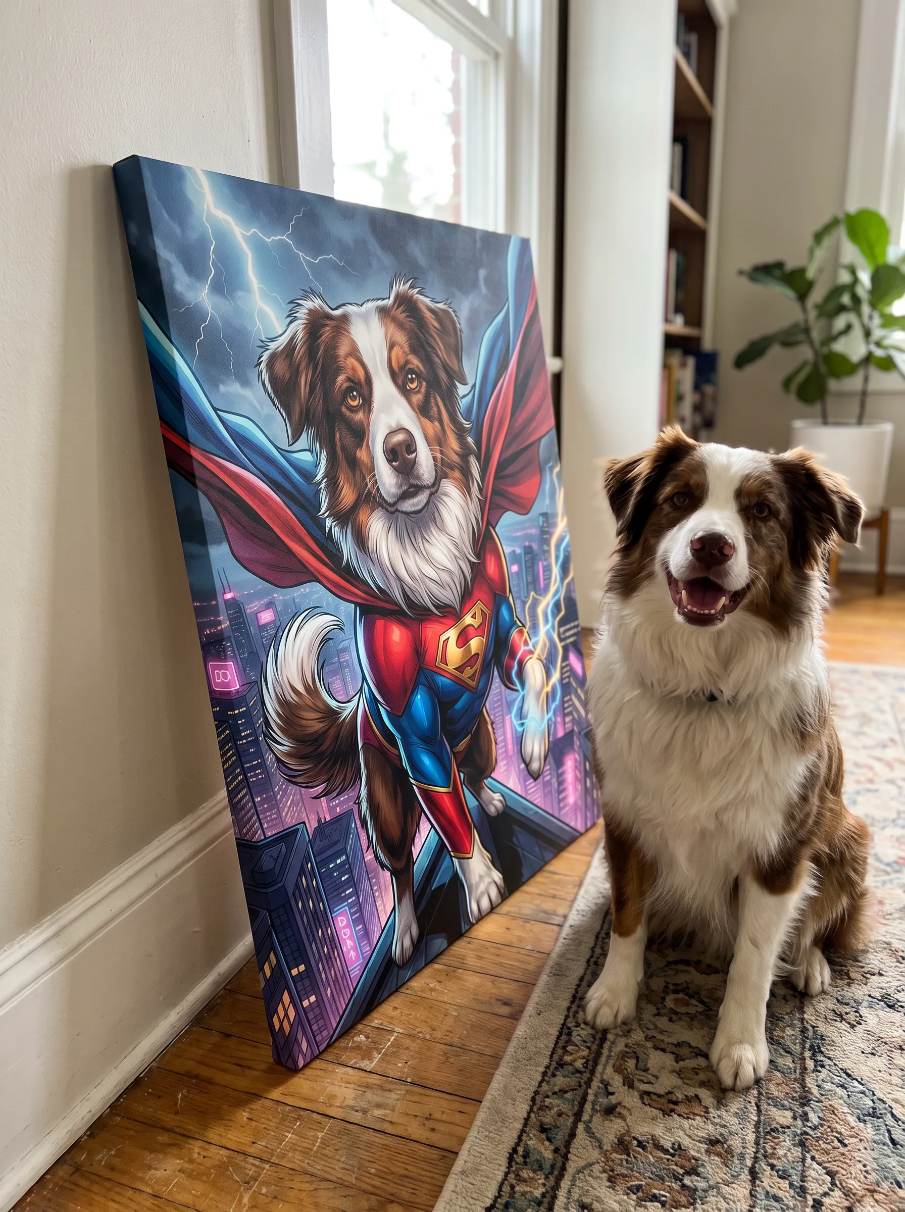 The Superhero printed as a gallery-wrapped canvas and hung on a wall