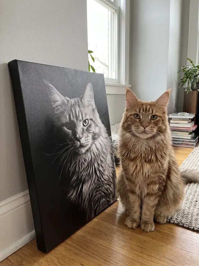 Monochrome printed as a gallery-wrapped canvas, hung in a room